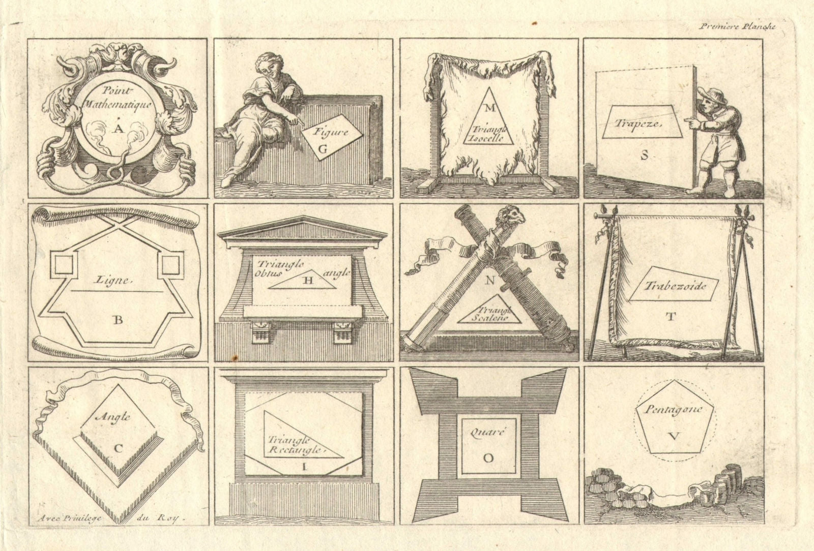 'Premiere Planche'. Geometric shapes and polygons. DE FER 1705 old print